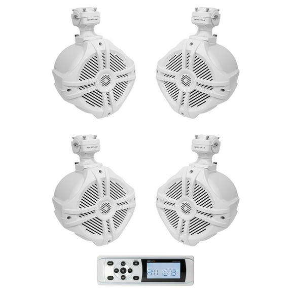 MB QUART MDR2.0W Marine Boat AM/FM Bluetooth Receiver (4) Swivel Tower Speakers