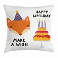 thumbnail image 1 of Fox Throw Pillow Cushion Cover, Fox in a Birthday Hat Happy Birthday Make a Wish Lettering Occasion Theme Cartoon, Decorative Square Accent Pillow Case, 20" X 20", Multicolor, by Ambesonne, 1 of 2