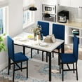 thumbnail image 3 of 4-person dining table set, modern artificial marble dining table set, kitchen table and chair set of 4 pieces, with 4 PU leather chairs, suitable for small spaces, apartments, restaurants,Blue, 3 of 8