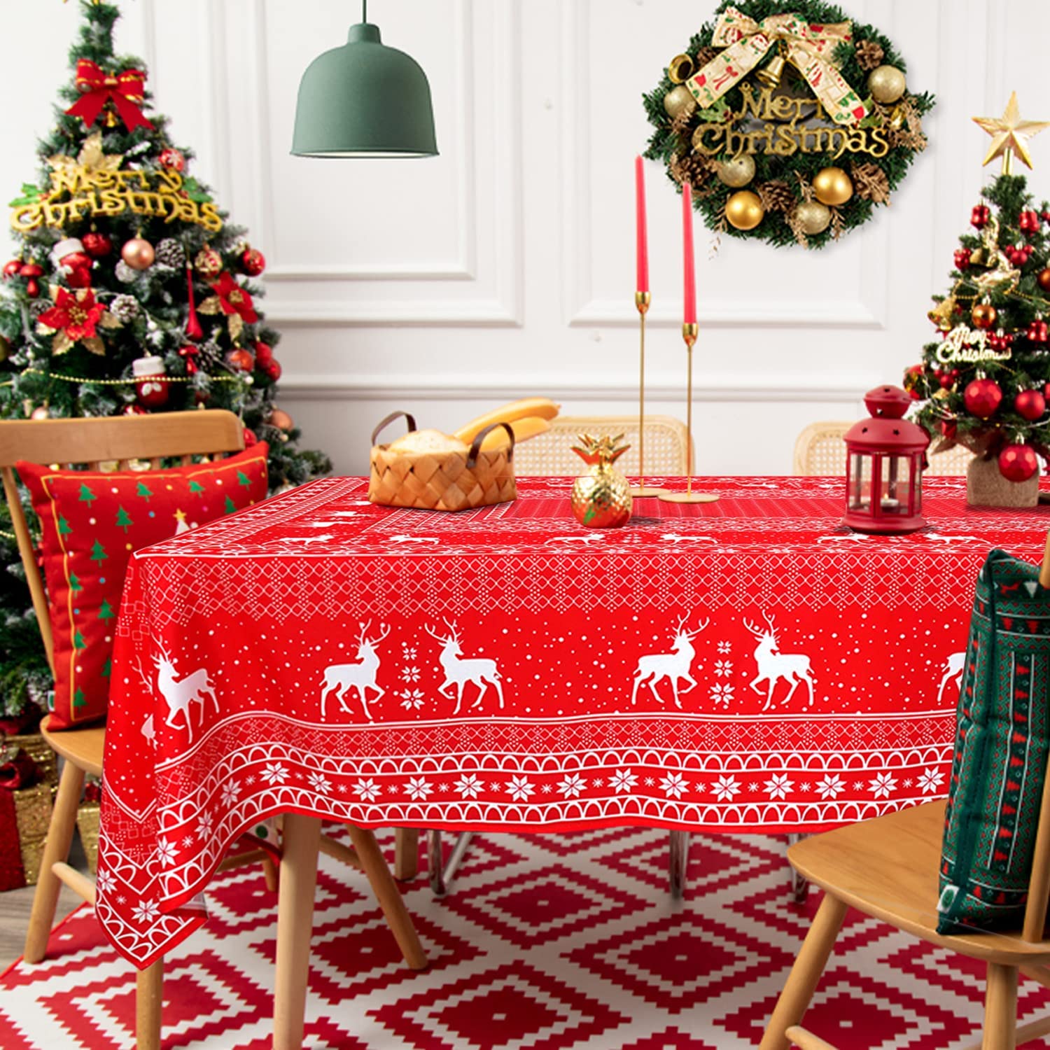 KLL Christmas Plaid Printed Lace Round Table Cloth 60 Diameter Table Cover  for Picnic, Dinning, Home Decor, Table, Party