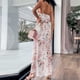 thumbnail image 5 of Vestido informal hasta los tobillos con dobladillo dividido irregular con cordones y cuello en V con estampado de tirantes sin mangas sexy para mujer (cinturón incluido) OAVQHLG3B Store  lin121212, 5 of 5