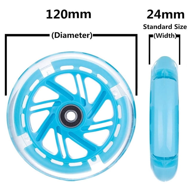 1Pair 120mm Children Scooter LED Lights Flashing Wheels with Bearings Front/Rear LED Flashing Scooter Wheels,Blue