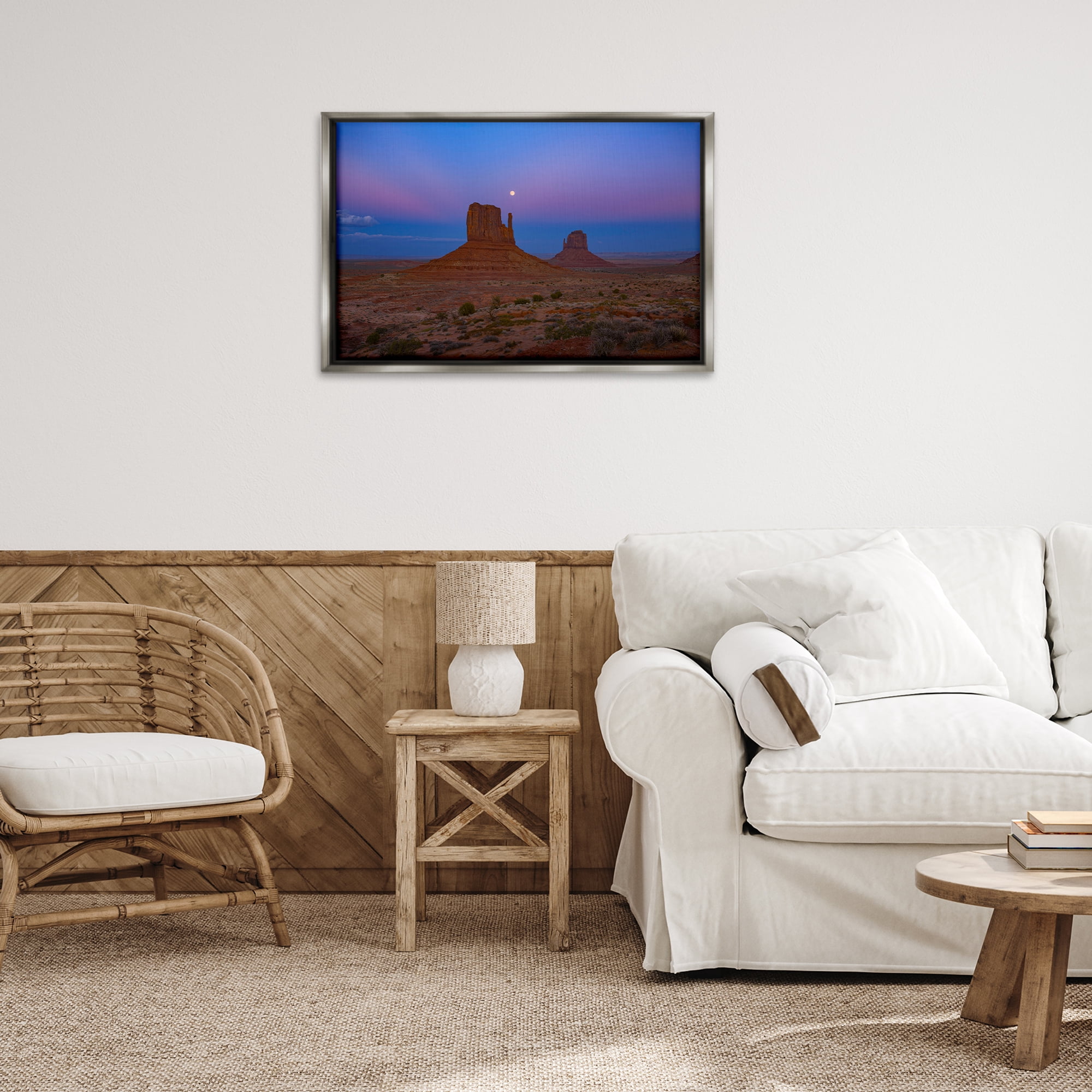 Stupell Industries Moon over Canyon Mesa Landscape & Nature Photography Gray Floater Framed Canvas Art Print Wall Art, 31 x 21
