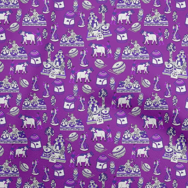 oneOone Cotton Poplin Violet Fabric Kalamkari Traditional Sewing Material Print Fabric By The Yard 56 Inch Wide