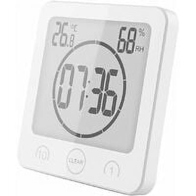 Horloge de Salle de Bain, Horloge de Douche Contrôle Tactile étanche, Alarme Numérique LCD, Thermomètre Hygromètre, Minuterie de Compte à Rebours, Alimenté par Pile, pour Maquillage Cuisine (blanc)