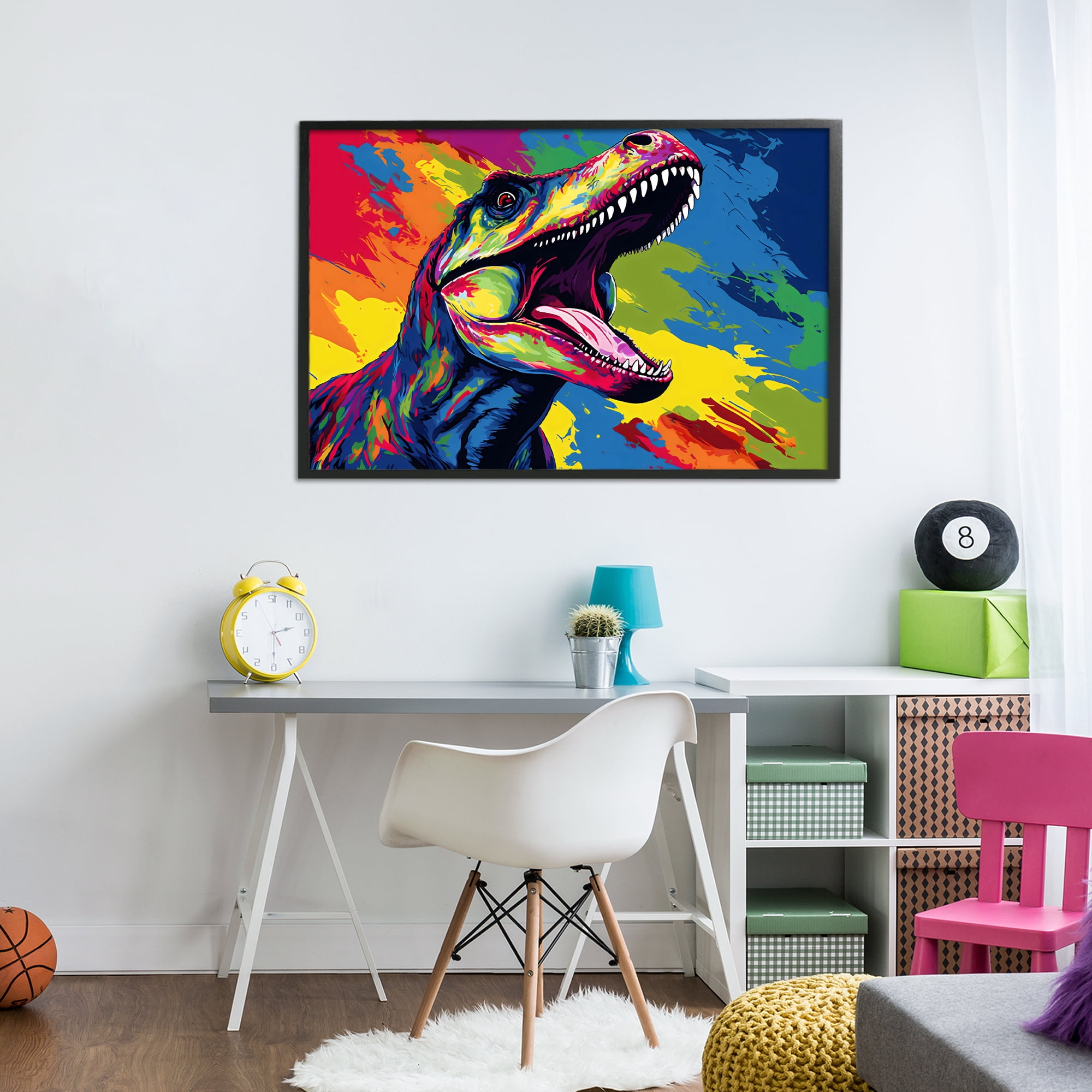 Stupell Industries Brightly Colored Dinosaur Black Framed Giclee Art, design by Creative Studio