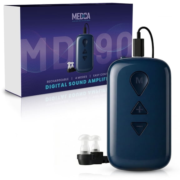 MEDca Rechargeable Hearing Amplifier - High-Volume Control, Noise Reduction, 16-Channel, 120H Battery, USB-C Charging, Lightweight Sound Amplifier for Adults & Seniors