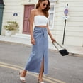 thumbnail image 3 of SWSMCLT Women's High Waist Maxi Jean Skirt Asymmetric Mid Rise Tea Length Fall Vintage Casual Fashion Spring Long Denim Skirts Full Length Elastic Waist Split Summer Slim Fit Blue XX-Large, 3 of 5
