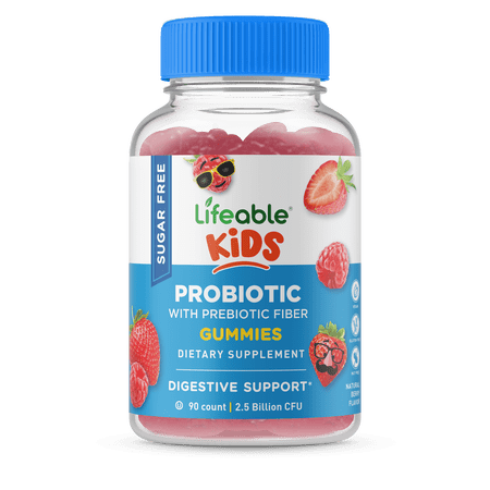 Lifeable Sugar Free Probiotics with Prebiotics Fiber for Kids – Great Tasting Natural Flavor Gummy Supplement – Keto Friendly Probiotic Chewable – 90 Gummies