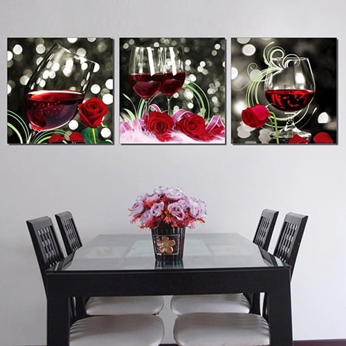 Yirtree Canvas Print Art of Red Wine Rose Picture Painting 3 panels ...