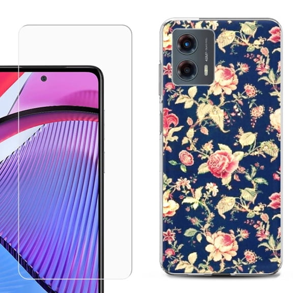 OneToughShield ® Compatible with Motorola Moto G 5G 2023, Shockproof Phone Case, with Tempered Glass Screen Protector - Floral Garden