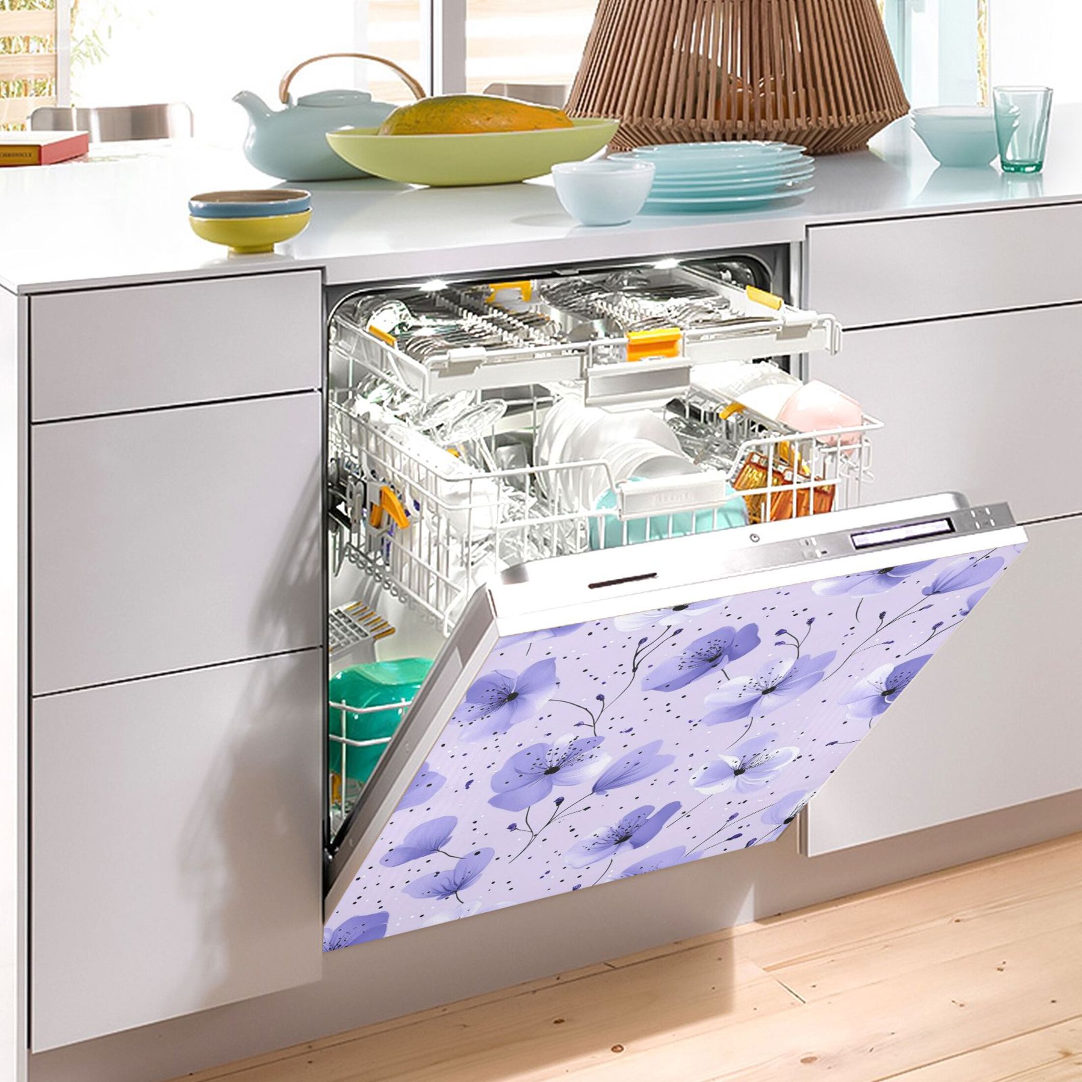 Dishwasher Magnetic Sticker 23x26 Inch Refrigerator Magnetic Sticker Washing Machine Magnetic Sticker Kitchen Panel Magnetic Sticker Home Decor Colorful Blue Flower