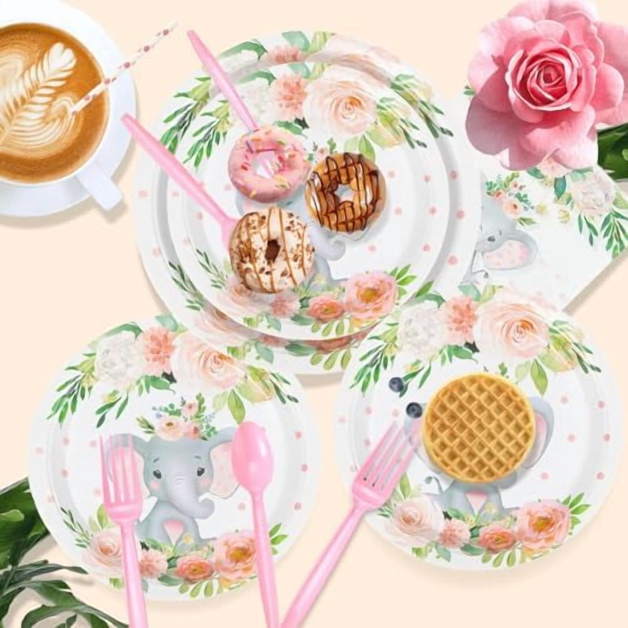 192 Pcs Elephant Baby Shower Plates and Cups and Napkins Sets Serve 24 Guests Pink Elephant Baby Shower Decorations Gender Reveal Themes Party Supplies Decor Birthday Paper Tableware Girl