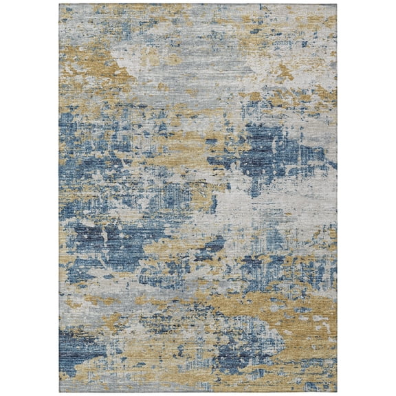 Addison Rugs Indoor/ Outdoor Accord Modern Brushstrokes Polyester Washable Rug New 3' x 5' - Navy Gold Grey