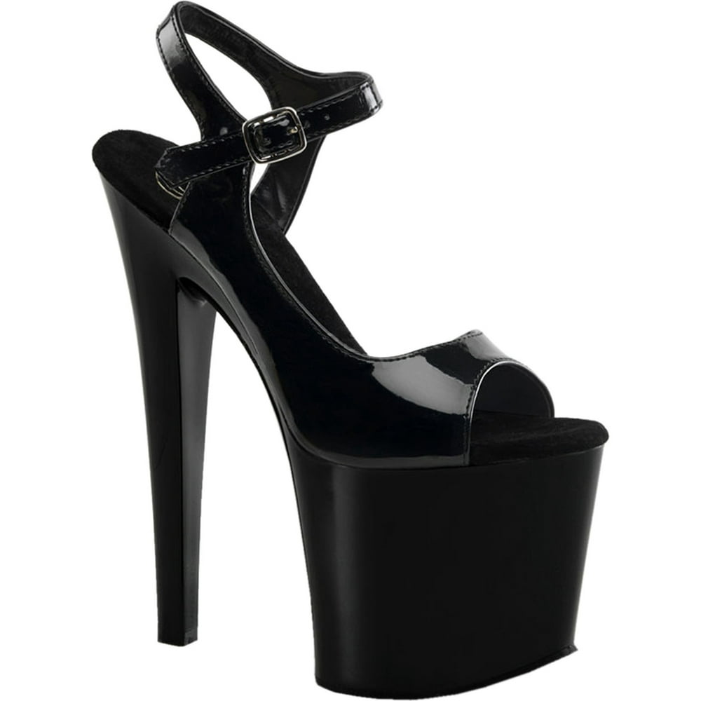 Pleaser - Womens 7 1/2 Inch High Heels Black Patent Shoes Ankle Strap ...