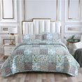 thumbnail image 1 of Bohemian Geometric Small Flora Quilt Set King (103x90 Inch), 3 Pieces(1 Geometric Boho Quilt and 2 Pillowcases), Bohemian Reversible Bedspread Microfiber Coverlet Sets All-Season, 1 of 5
