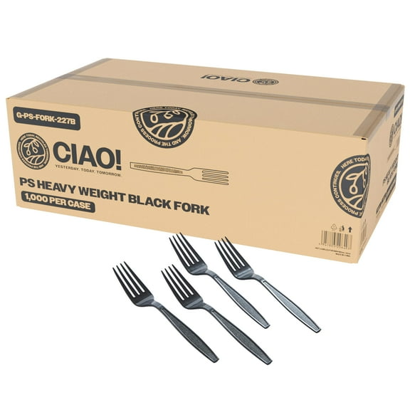 CIAO! Heavy Weight Polystyrene Disposable Fork Black (Case of 1,000)