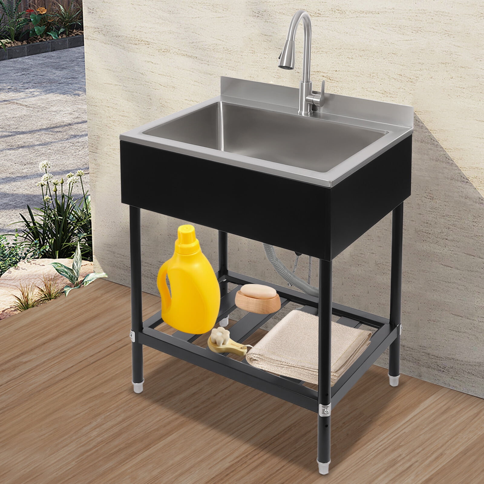 Stainless Steel Sink, Free Standing Single Bowl Kitchen Sink, Sink for Kitchen and Bathroom Farmhouse (30.8*22*39.5in)