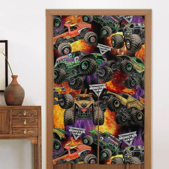 Window Blackout Curtains Monster Truck Jam Door Curtain Indoor Partition Shading Decor for Doorways Bedroom 2 Panel