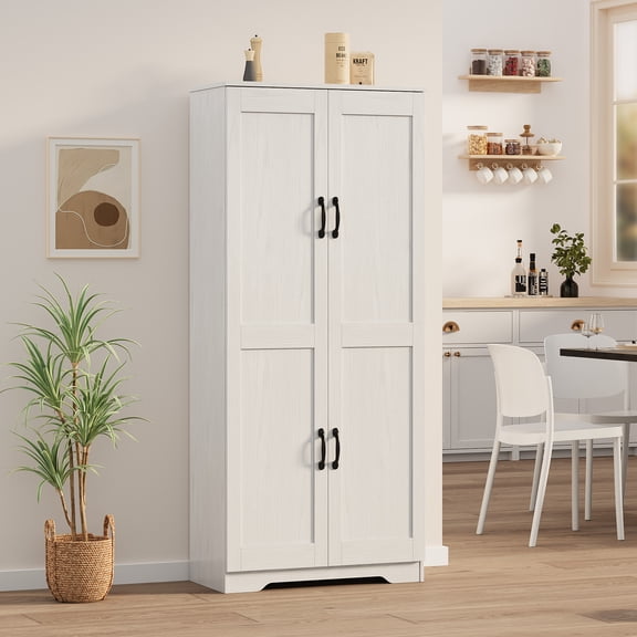 GOCAPTAIN Kitchen Pantry Cabinet with 2 Doors & Adjustable Shelves, 60" Tall Freestanding Storage Cupboard for Dining Room, White