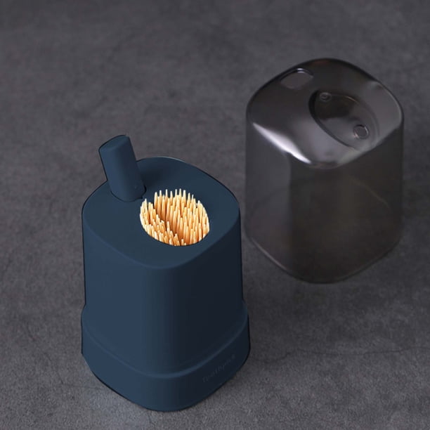 Automatic Toothpick Dispenser | Plastic Toothpick Container with One-Touch Release | Hygienic Storage Box | Compact 3.74x2.16x2.16 in | Holds 150 Toothpicks | White Blue Gray Green