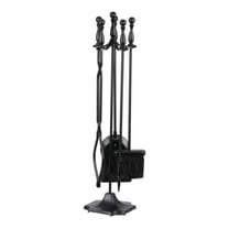 ChicCrest 5PCS Fireplace Tools Wrought Iron Large Fire Tool Set and Holder w/Black Handles