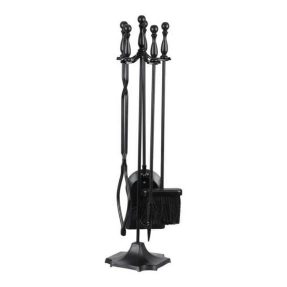 ChicCrest 5PCS Fireplace Tools Wrought Iron Large Fire Tool Set and Holder w/Black Handles