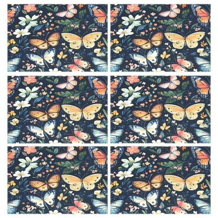 

Ryvnso Placemats Set of 6 Spring Butterflies Floral-a6 Dining Mats Heat-Resistant Non-Slip Washable Table Mat