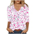 thumbnail image 3 of Fatuov Shirts for Women Plus Size 3/4 Sleeve Dressy Casual Tops for Outdoor Floral Print Drop Shoulder Crew Neck Loose Soft Shirts Multicolor, S, 3 of 4