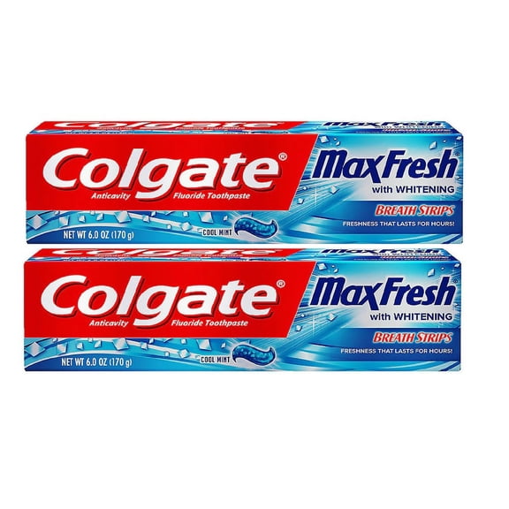 Colgate Max Fresh Anticavity Fluoride Whitening Breath Strips Toothpaste, Cool Mint, 6 oz, 2 Pack