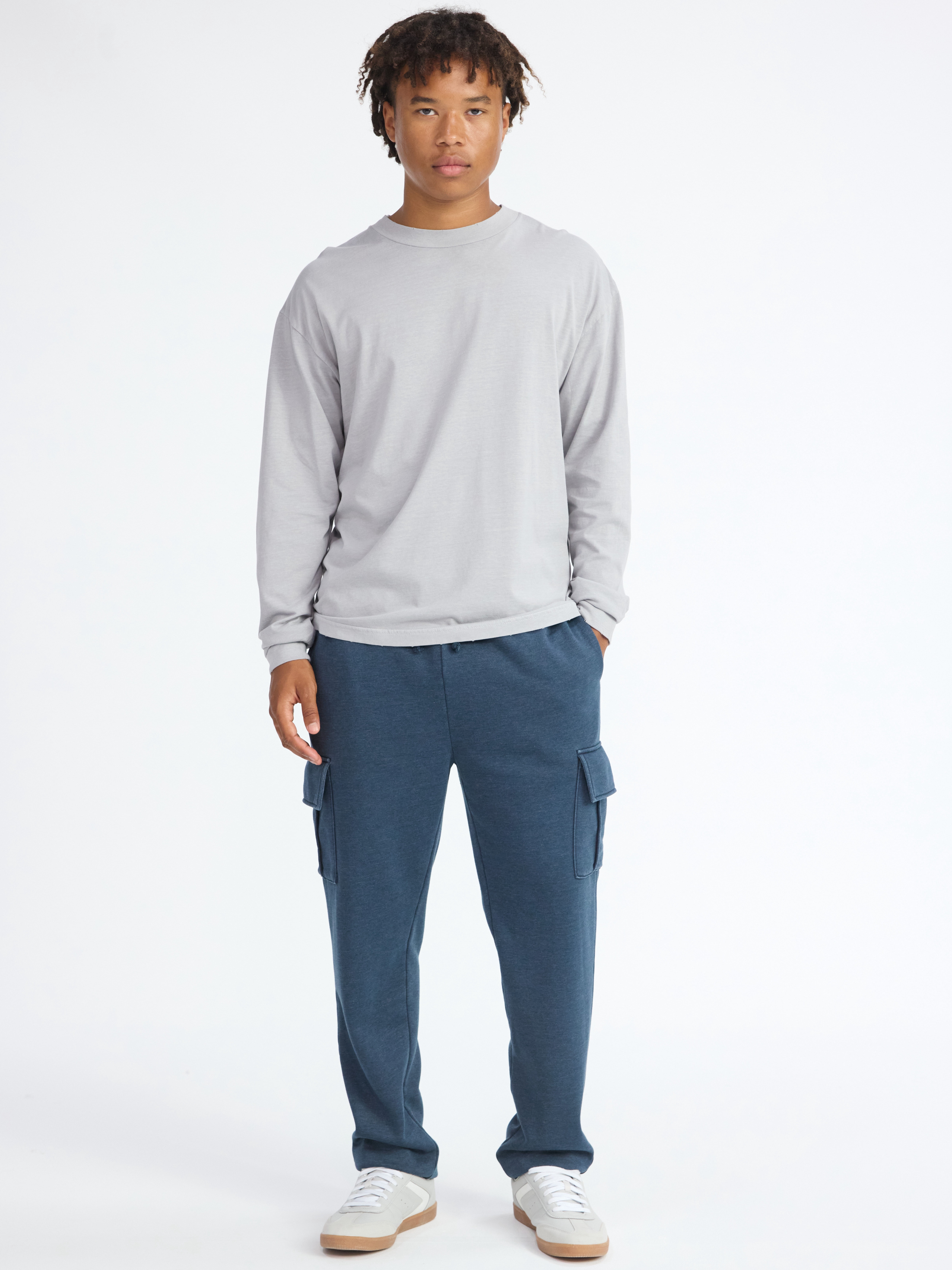 No Boundaries Cotton Oversized Tee with Long Sleeves, Men's & Big Men's