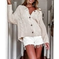 thumbnail image 4 of Women’s Button Down Cardigan Sweaters Open Front Cable Knit Off Shoulder Long Sleeve Baggy Crop Outwear, 4 of 8