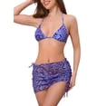 thumbnail image 1 of Conjuntos de bikini de halter de color bloque con ondas de agua para mujer, 3 piezas, parte inferior triangular, cubierta de malla, trajes de baño, talla X-Large, púrpura oscuro, 1 of 5