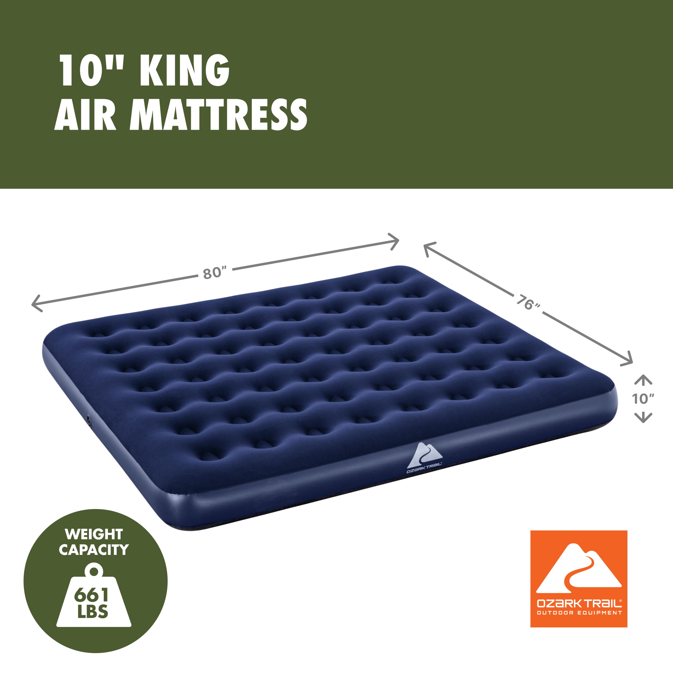 Colchón de aire king de 10 pulgadas, inflable sin bomba, Ozark Trail 2
