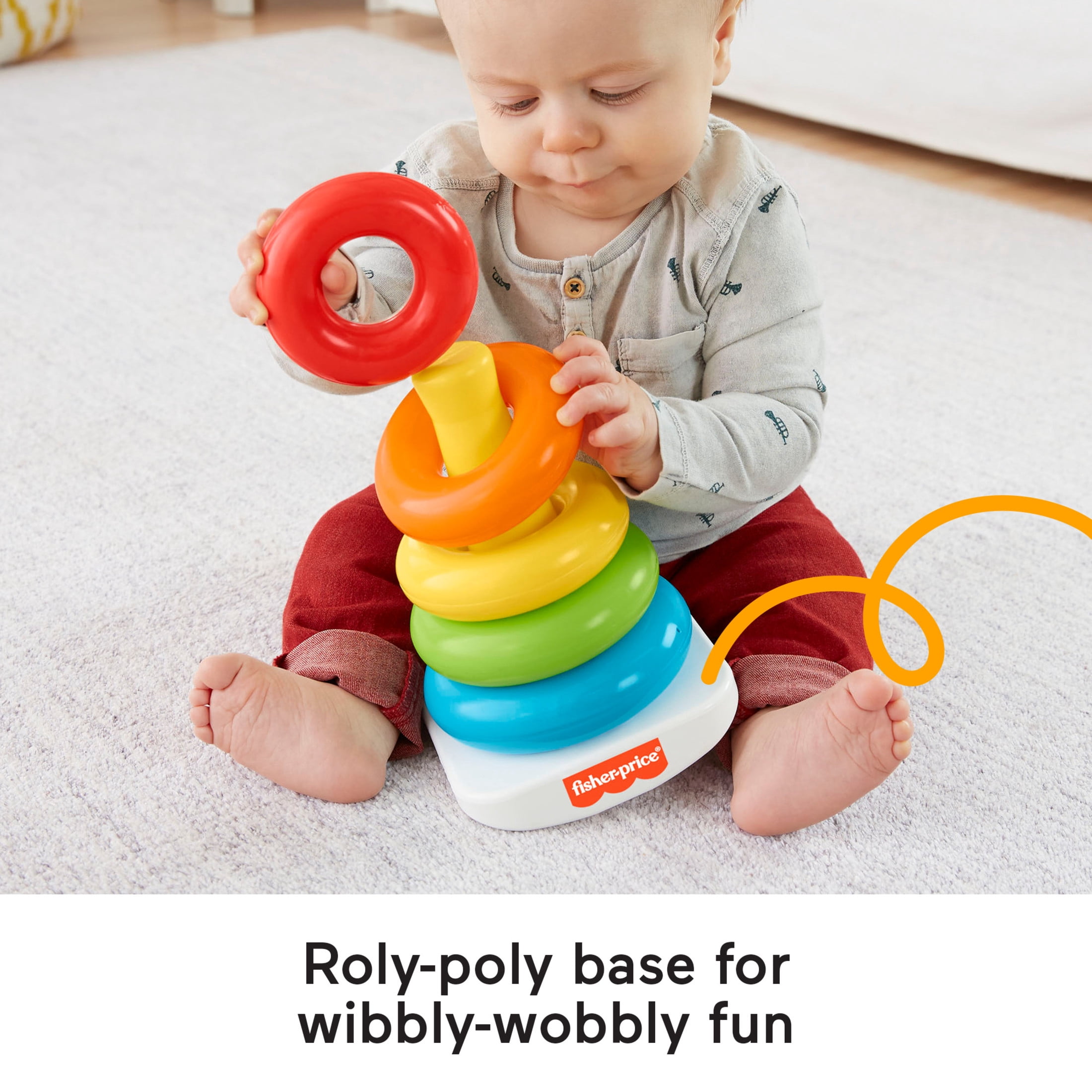 Fisher-Price Baby Stacking Toy Rock-a-Stack, Roly-Poly Base with 5 Colorful Rings for Ages 6+ Months