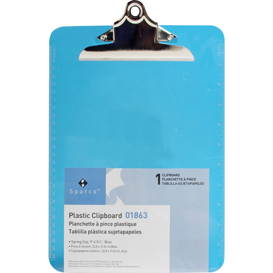 Business Source, BSN01863BX, Spring Clip Plastic Clipboard, 12 / Box, Blue