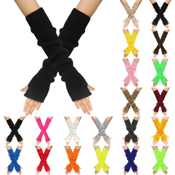 YUEHUA Y2K Arm Warmers, Black Long Fingerless Knitted Gloves with Thumb Hole, Harajuku Kawaii Punk Gothic Arm Sleeves for Women & Men, Grunge Accessories for Band Party