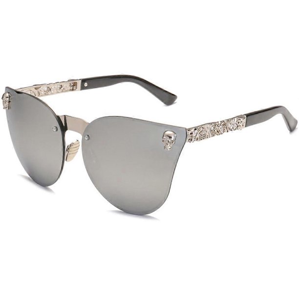 Skull Women for Cat Eye Sunglasses Vintage Oversized Rimless Mirror Cateye Eyewe