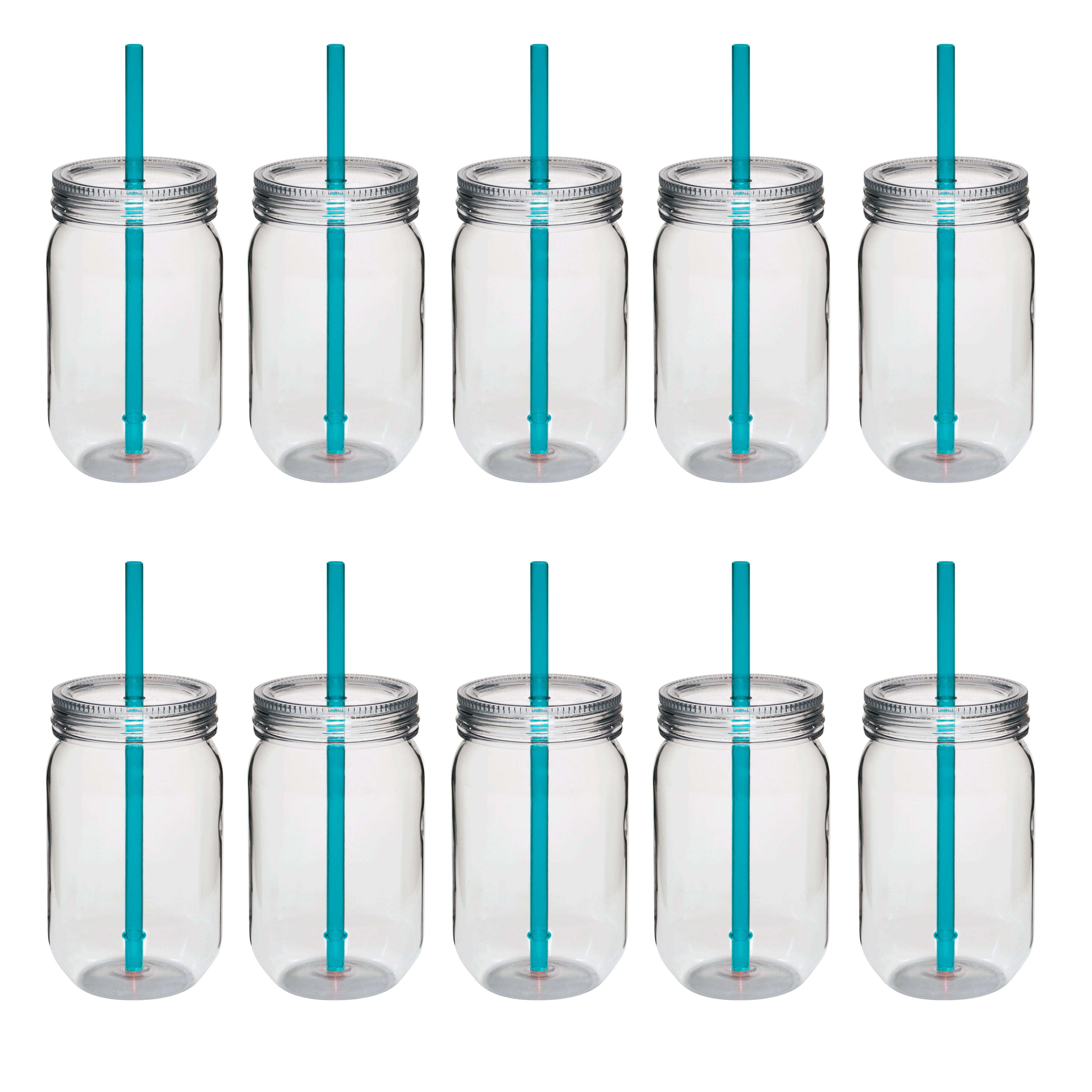 Mason Jar, with Straw & Lid, Blue, Glass, 450 mL - Market 99 – MARKET 99
