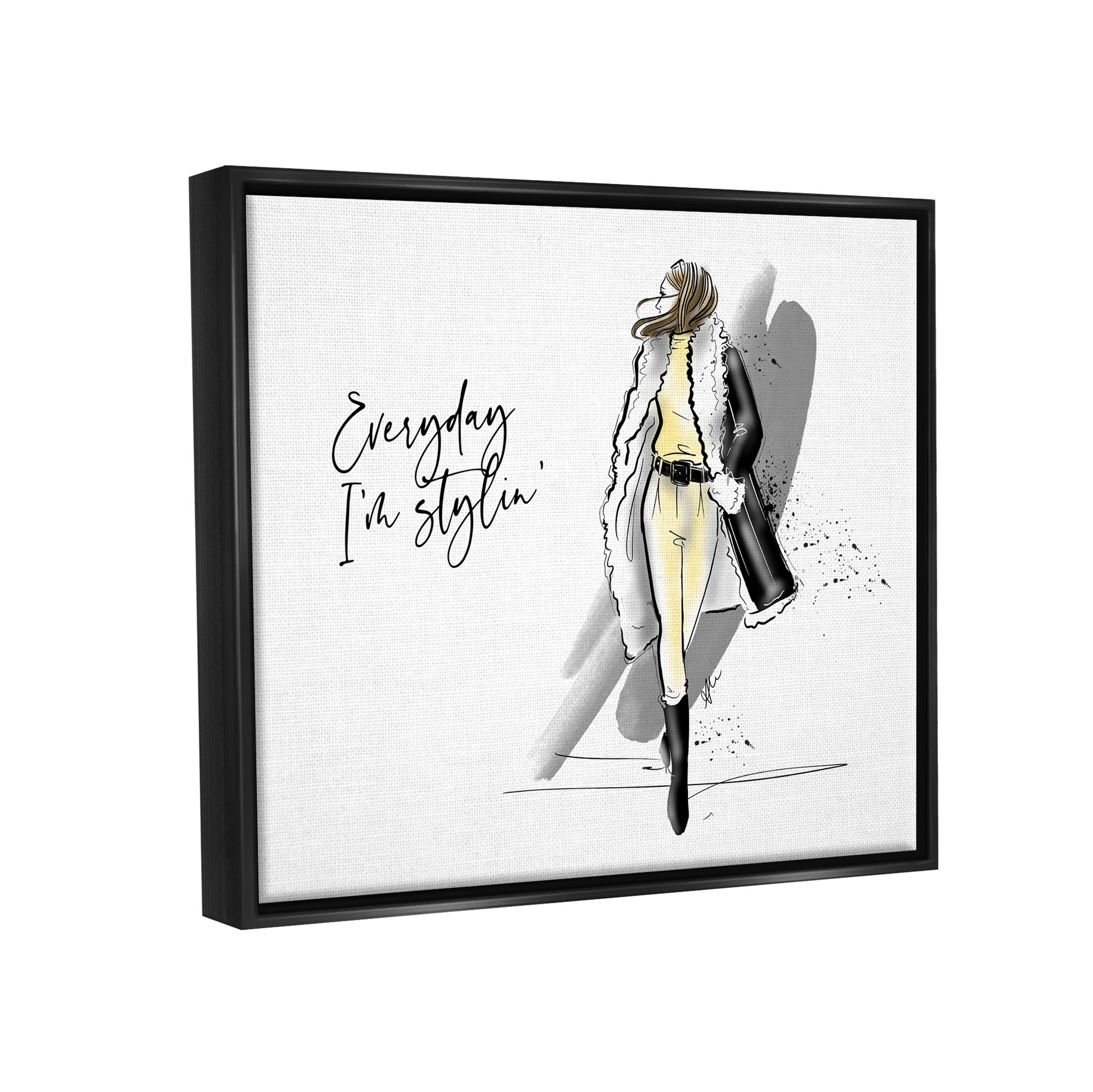 Stupell Industries Every Day I'm Stylin' Fashion Graphic Art Jet Black Floating Framed Canvas Print Wall Art, Design by Alison Petrie