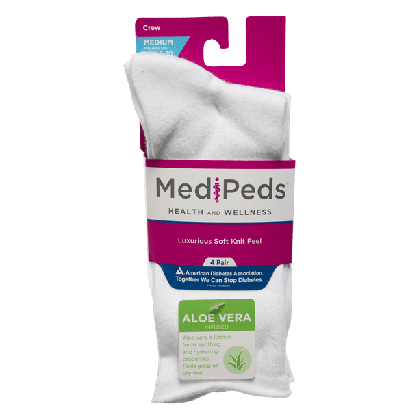 MediPeds Women's Diabetic Aloe Infused Crew Socks , Medium, 4 Pack