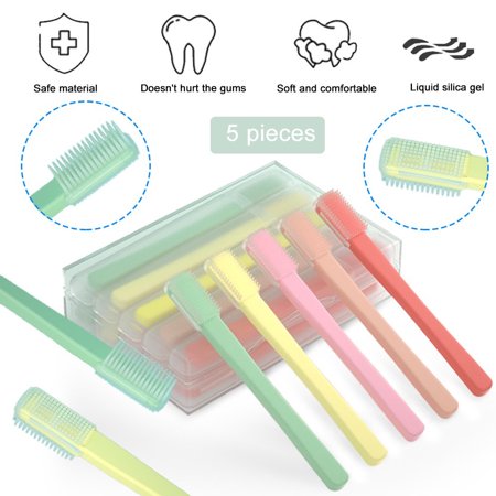 MesaSe 5 Pack Baby Toothbrush Silicone Toddler Toothbrushes Infant Training Brush  100% Food Grade  Extra Soft/Tough Bristles  BPA/PVC/Phthalate Free with Storage box