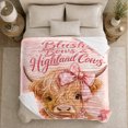 thumbnail image 4 of Blush Bows Highland Cows Sofa Pink Pearl Cow, Cozy Friendship Quote Scene, Warm Flannel Blanket for Ranch House and Living Room, Art Lovers Thanksgiving Gift, Artistic Home Decor, 4 of 7