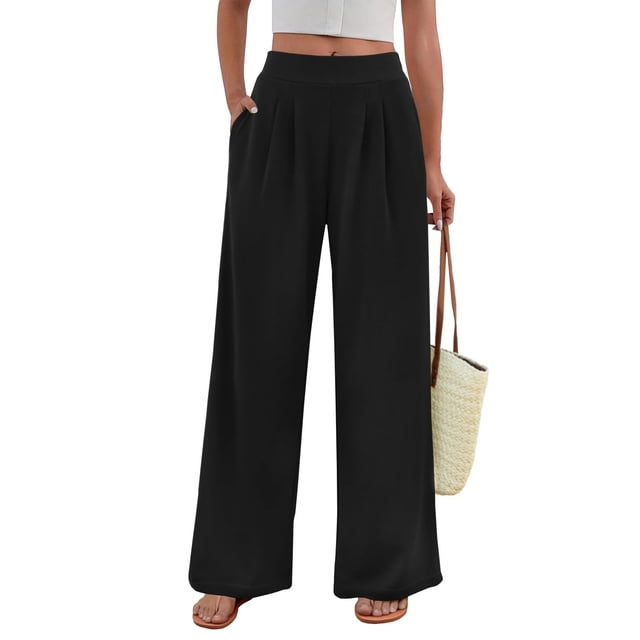 Pantalones Palazzo FireSwan para mujer, pierna ancha, tela gofrada negra
