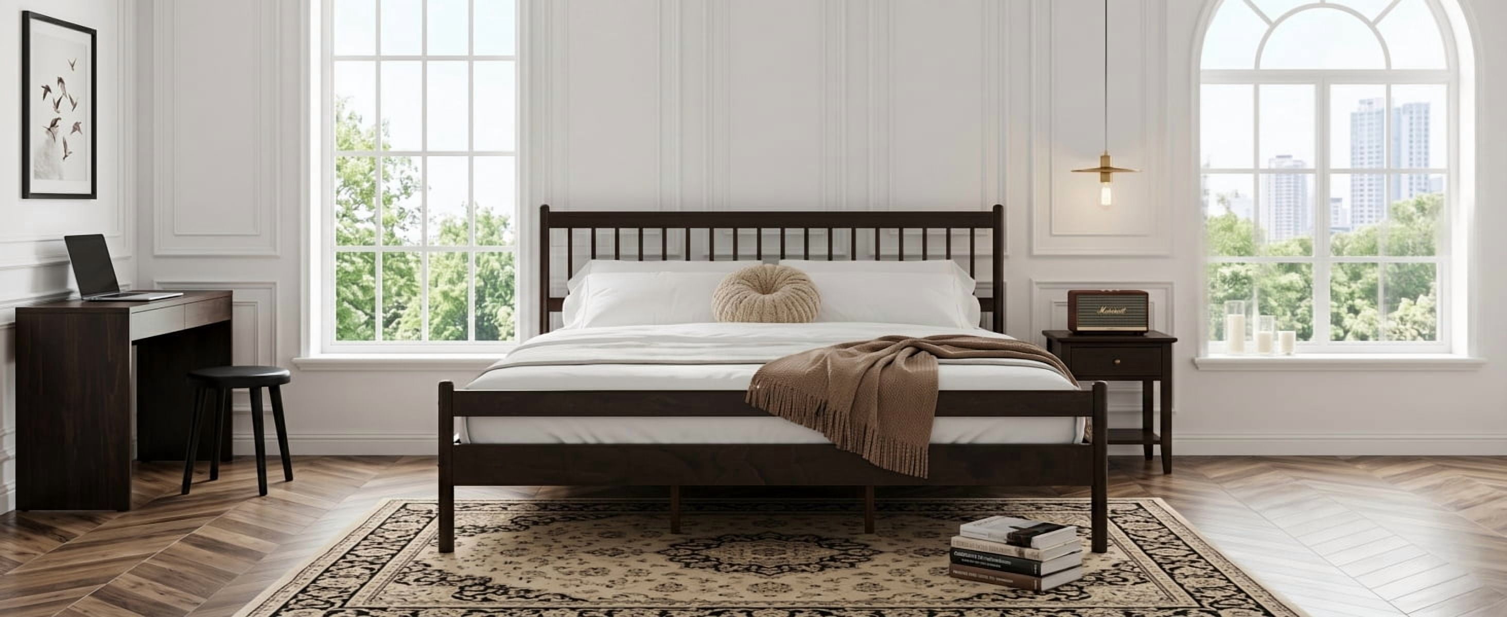 Mintazer Traditional King Size Platform Bed with Headboard and Footboard, Vintage Headboard Bed Frame for Bedroom, Brown