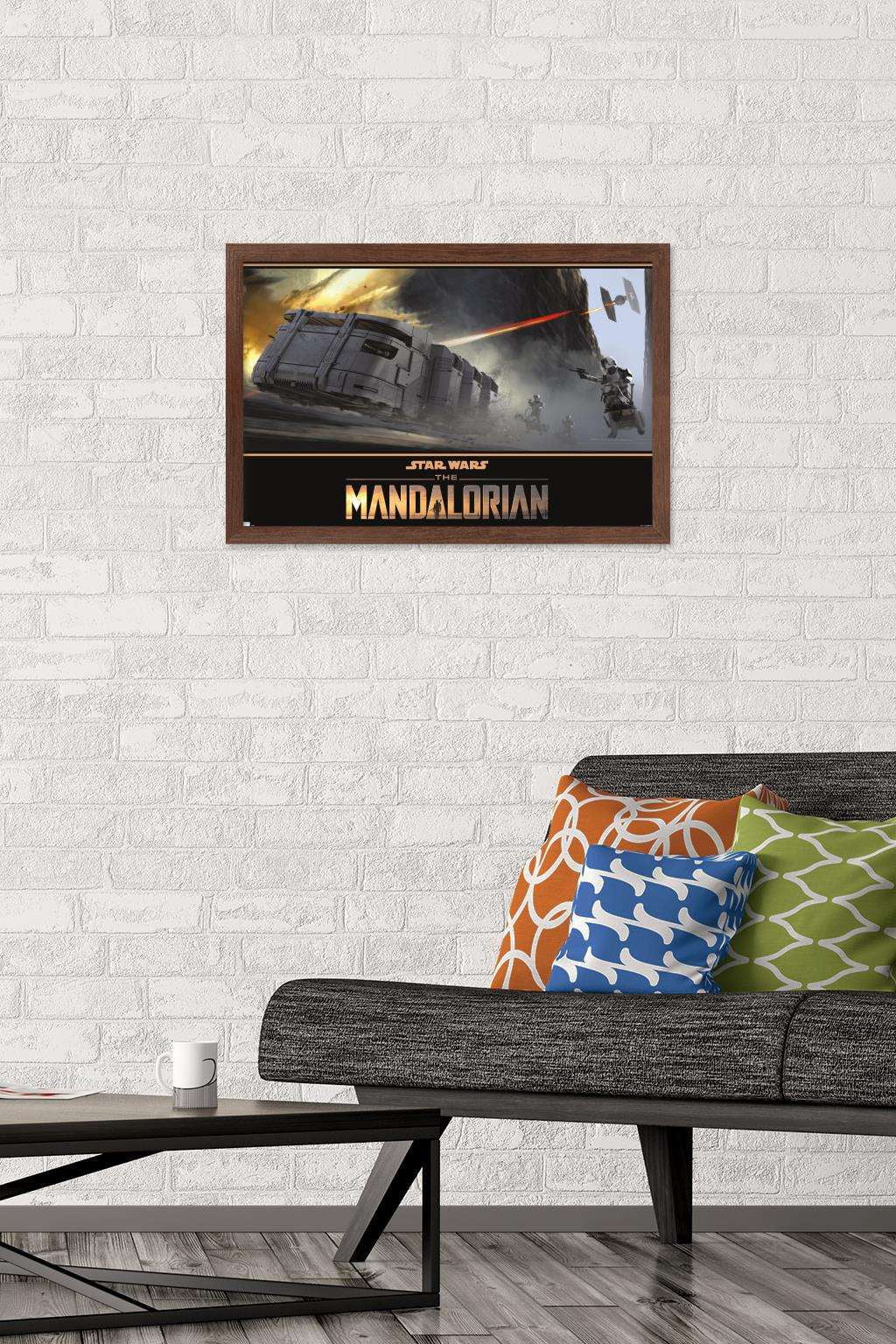 Star Wars: The Mandalorian Season 2 - TIE Fighter Battle Wall Poster, 14.725" x 22.375", Framed