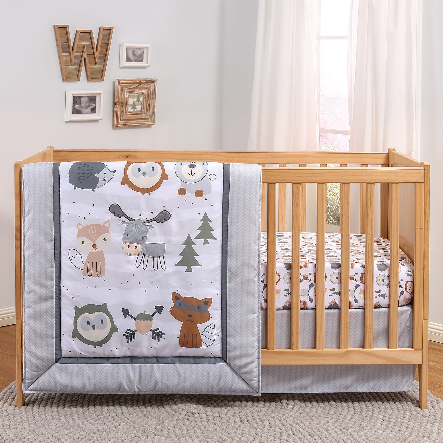 The Peanutshell Woodland Walk Crib Bedding Set for Baby Boys or Baby