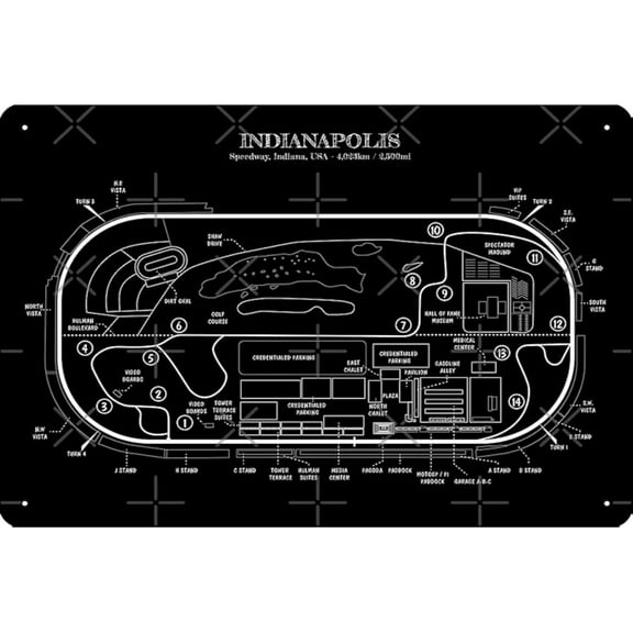 Indianapolis Motor Speedway (White Stencil-No Background) Poster Metal Tin Sign Fun Home Art Wall Decor ,8×12 inch