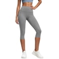thumbnail image 2 of IUYRTFE Women Solid Color Elastic Waist Capri Yoga Pants Stretch Crop Leggings for Gym Workout Daily Wear, 2 of 6