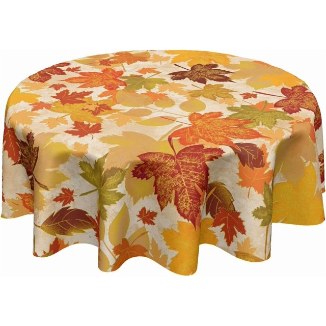 Fall Leaf Tablecloth Round Autumn Leaves Table Cloths Circular Table Cover Washable Polyester Tabletop for Dining Kitchen Picnic Party Decor 60 Inch